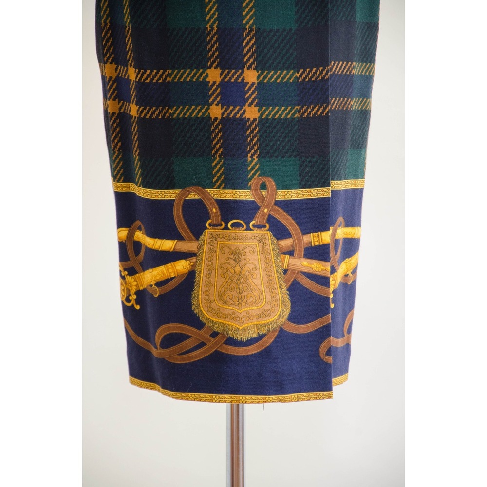 Ann Taylor green plaid wool wrap skirt 90s vtg equestrian novelty print skirt - Picture 2 of 8